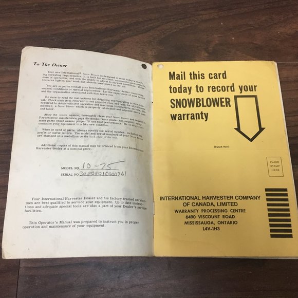 International Harvester IH Model 8 and 10 Snow Blower Manual - Picture 7 of 12